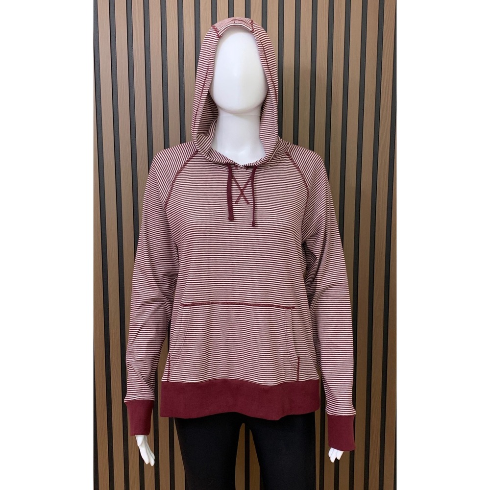 Kuhl Women's Striped Hoodie Burgundy White Raglan Sleeve Kangaroo Pocket‎ Medium